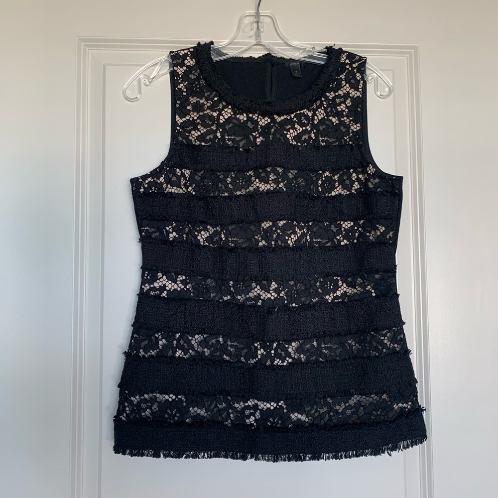 Fringey top in tweed and lace